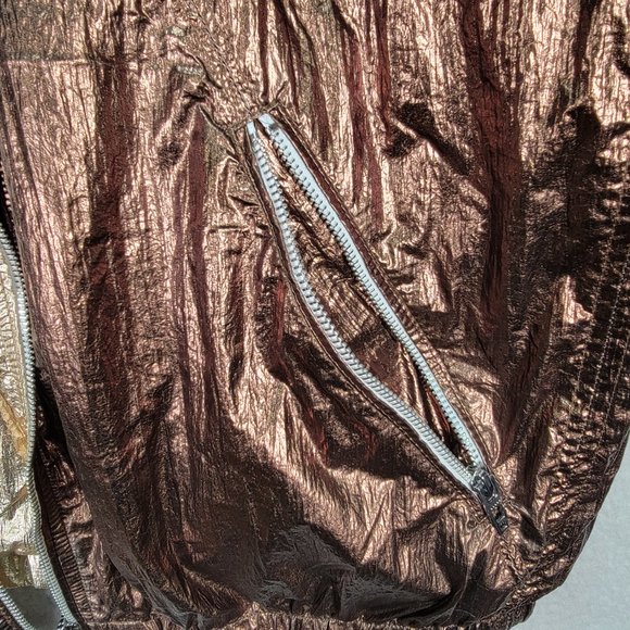 BLANK NYC Reversible Copper Gold Hooded Metallic Good Vibrations Bomber Jacket - Picture 4 of 16